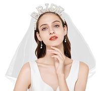 Coroncina Sposa, Bride to Be Cerchietto Perlato con Velo e Perla, Fascia Sposa Bianca per Capelli per Festa di Gallina, Festa di Sposa, Fidanzamento