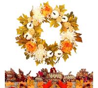Corone Autunnali per Porta,Ghirlanda Autunnale 45 Cm Con Design Zucche Bianche E Foglie D'Acero - Ghirlanda Artificiale Per Halloween Interni Finestra | per Esterno Interno Portico Parete Halloween Ri