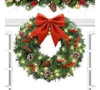 Corone Di Natale Per La Porta D'Ingresso,Rosso Artificiale - Corona Di Natale Illuminata Per La Porta D'Ingresso | Per Finestra Giardino Cortile Soggiorno Ufficio Festività Inverno