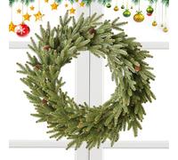 Corone di pino artificiale per porta d'ingresso, corona di pino artificiale, corona di inverno, decorazione per la casa da 23 pollici, corona di pino esterna, coro