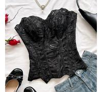 Corpetto aderente con scollo a spalle scoperte in pizzo a doppio strato, stile sexy europeo e americano, top ricamato traforato, abito da club notturno bianco alla moda per donne, uscite, abiti da inv