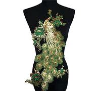 Corpetto Ricamo Applique Pizzo Paillettes, Piuma di pavone con paillettes Cucire toppe termoadesive Distintivi ricamati Applicazioni for la decorazione del vestito(Green)