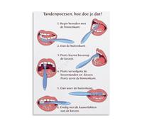 Correct Teeth Brushing Technique Poster Oral Health Care Guide Canvas Wall Art for Kids Room Decor(Framed,12x18inch(30x45cm))