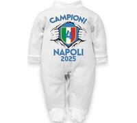 Corredino Neonato Abbigliamento Napoli calcio campione d'italia 2025 4° scudetto Personalizzato nome napoletano partenopeo gadget t-shirt maglietta body (tutina caldo cotone, 6-9 mesi)