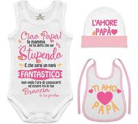 corredino neonato body cotone canotta senza maniche cappello bavetta frase rosa femmina per futuro papà stupendo e fantastico, regalo nascita sarai papà sto arrivando 3 mesi