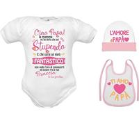 corredino neonato body cotone cappello bavetta frase rosa femmina per futuro papà stupendo e fantastico, regalo nascita sarai papà sto arrivando 3 mesi