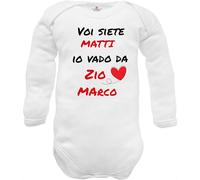 Corredino Neonato, Body Neonato con Frase da personalizzare con nome 'Voi siete Matti io vado da Zio ..nome..', Regalo per Nascita, Bianco maniche lunghe caldo cotone taglie da 0 mesi a 2 anni