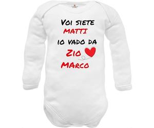 Corredino Neonato, Body Neonato con Frase da personalizzare con nome 'Voi siete Matti io vado da Zio ..nome..', Regalo per Nascita, Bianco maniche lunghe caldo cotone taglie da 0 mesi a 2 anni