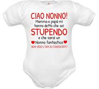 Corredino Neonato Body Neonato Nonno, Jersey di Cotone, Messaggio d'Amore nonno, taglie da 0 mesi a 6 Mesi, Bianco con frase Ciao nonno sarai un nonno fantastico (body neonato nonno, 0-3 mesi)
