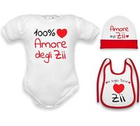 Corredino Neonato body per neonati cotone frase 100% amore degli manche corte o in caldo cotone manica lunga set con bavetta cappello e tutine (Set Zii body mezza manica cappello bavetta, 6-9 mesi)
