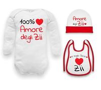 Corredino Neonato body per neonati cotone frase 100% amore degli manche corte o in caldo cotone manica lunga set con bavetta cappello e tutine (Set Zii body caldo cotone cappello bavetta, 6-9 mesi)