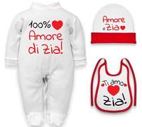 Corredino Neonato body per neonati cotone frase 100% amore di zia manche corte o in caldo cotone manica lunga set con bavetta cappello e tutine (Set Zia tutina cappello bavetta, 6-9 mesi)