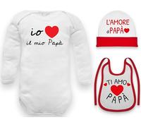 Corredino Neonato frase dedica papà - idea regalo nascita per neopapà composto da Cappello, Bavetta e Body in Caldo Cotone 6 mesi