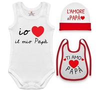 Corredino Neonato frase dedica papà - idea regalo nascita per neopapà composto da Cappello, Bavetta e Body smanicato cotone 0 mesi