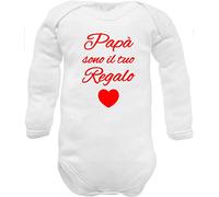 corredino neonato - Idea regalo per la nascita del figlio o compleanno del papà - Body caldo cotone 100% Made in Italy - Taglia 0-3 mesi - Colore Bianco - Unisex