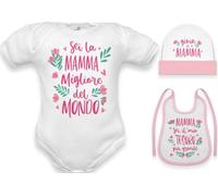 Corredino Neonato Mamma migliore body maniche corte bavaglino mamma sei il mio tesoro e cappello gioia di mamma 3 mesi