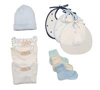 Corredino Neonato Maschietto Nascita Ospedale Completo Made in Italy Cotone Cuffietta Body Calzine Bavaglina (Set 10 pz)