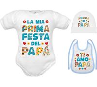 corredino neonato maschio prima festa del papà body cotone maniche corte bavetta ti amo papà cappello amore di papà