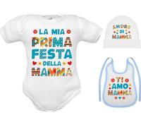 Corredino Neonato maschio prima festa della mamma body cotone maniche corte bavetta ti amo Mamma cappello amore di mamma 12 mesi