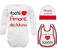 Corredino Neonato Regalo per Neonati Set 100% Amore dei nonni con Body in Caldo Cotone, Cappello e Bavetta