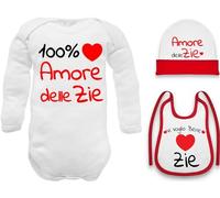 Corredino Neonato Regalo per Neonati Set 100% Amore delle Zie con Body in Caldo Cotone, Cappello e Bavetta
