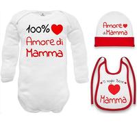 Corredino Neonato Regalo per Neonati Set 100% Amore di mamma con Body in Caldo Cotone, Cappello e Bavetta