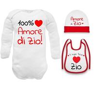 Corredino Neonato Regalo per Neonati Set 100% Amore di Zio con Body in Caldo Cotone, Cappello e Bavetta