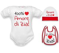 Corredino Neonato set regalo nascita con body per neonati cotone amore di zia manche corte abbinato a bavetta cappello per neonato amore e ti amo Zia taglia 0-3 mesi