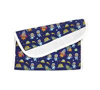 Corredo Asilo Porta Bavaglino Bavetta con nome Ricamato in Cotone con tela Aida da ricamare per la pappa - pranzo - merenda in asilo dimensione 16x30 cm Fantasia Astronavi