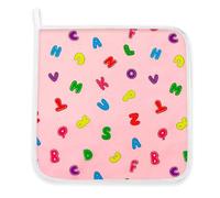 Corredo Asilo Tovagliolo con nome Ricamato in puro cotone per la pappa - pranzo - merenda in asilo dimensione 31 x 31 cm Fantasia letterine rosa