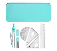 Corredo Geometrico per Studenti - 7 Pezzi in Legno dentro una Scatola, Set Completo con Compasso, Goniometro, Righelli e Squådra, Astuccio Metallico Infrangibile | Forniture Scolastiche Ecologiche