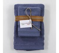 Corredo Italiano® art. SOFFIO - Set di Asciugamani di Lusso 1 Asciugamani da Viso e 1 Asciugamani Ospite Altamente Assorbenti 100% Cotone in spugna 650 gr/mq (Avio)