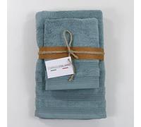 Corredo Italiano® art. SOFFIO - Set di Asciugamani di Lusso 1 Asciugamani da Viso e 1 Asciugamani Ospite Altamente Assorbenti 100% Cotone in spugna 650 gr/mq (Acqua)