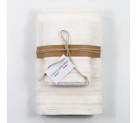 Corredo Italiano® art. SOFFIO - Set di Asciugamani di Lusso 1 Asciugamani da Viso e 1 Asciugamani Ospite Altamente Assorbenti 100% Cotone in spugna 650 gr/mq (Avorio)