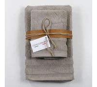 Corredo Italiano® art. SOFFIO - Set di Asciugamani di Lusso 1 Asciugamani da Viso e 1 Asciugamani Ospite Altamente Assorbenti 100% Cotone in spugna 650 gr/mq (Ostrica)
