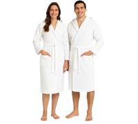 Corredocasa Accappatoio Unisex Uomo/Donna Modello in Nido d'Ape - Cappuccio e Cintura - 100% Cotone - Super Assorbenza Tinta Unita Antiumidità (IT, Testo, XL, Regular, Regular, Bianco)