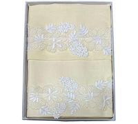 Corredocasa Coppia 1+1 Asciugamani Eleganti Di Puro Lino Ricamati a Mano Punto Antico Bianco Tessuto Di Alta Qualità Italiana. Raffinata coppia di asciugamani 1+1 in tessuto misto lino (Biscotto)