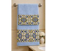 Corredocasa Coppia Asciugamani in Spugna Pregiata, Made in Italy - Set 1+1 Viso e Ospite Morbidi, Assorbenti e Resistenti Asciugamano Mani e Corpo in Fantasie Maiolica - 110x55cm e 40x60cm (Azzurro)