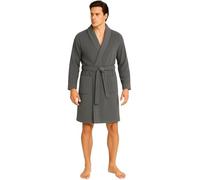 Corredocasa Giacca da Camera Uomo in Pile Morbido con Colletto Sciallato, Manica Lunga e Cintura - Vestaglia Elegante e Classica da Casa (IT, Testo, M, Regular, Regular, Grigio)