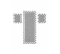 Corredocasa Runner e Set Centrini 3 Pezzi Ricamati a Intaglio Misto Lino Raffinato ed Elegante Made in Italy (Set 3 Pezzi, Grigio)