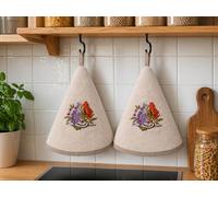 Corredocasa Set 2 Strofinacci Cucina Spugna 70cm, 100% Made in Italy - Canovacci da Cucina di Alta qualità e Massima Asciugatura con Comodo Appendino - Set di Stracci Rotondi (Panna Fiori)