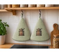 Corredocasa Set 2 Strofinacci Cucina Spugna 70cm, 100% Made in Italy - Canovacci da Cucina di Alta qualità e Massima Asciugatura con Comodo Appendino - Set di Stracci Rotondi (Verde Macina)