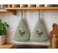 Corredocasa Set 2 Strofinacci Cucina Spugna 70cm, 100% Made in Italy - Canovacci da Cucina di Alta qualità e Massima Asciugatura con Comodo Appendino - Set di Stracci Rotondi (Verde Oca)