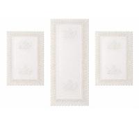 Corredocasa Set 3 Pezzi Centrini Grandi Intaglio Ricamati Striscia Runner Elegante Raffinato Bianco Misto Lino Misura 90x40-44x28 cm