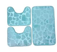 Corredocasa Set 3 Pezzi Tappetini da Bagno Antiscivolo in Memory Foam Morbidi e Assorbenti con Disegno Cuori - Tappeto Grande 2 Contorno WC - Vari Colori Eleganti per Arredo Bagno (Tiffany)