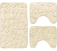 Corredocasa Set 3 Pezzi Tappetini da Bagno Antiscivolo in Memory Foam Morbidi e Assorbenti con Disegno Cuori - Tappeto Grande 2 Contorno WC - Vari Colori Eleganti per Arredo Bagno (Panna)