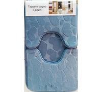 Corredocasa Set 3 Pezzi Tappetini da Bagno Antiscivolo in Memory Foam Morbidi e Assorbenti con Disegno Cuori - Tappeto Grande 2 Contorno WC - Vari Colori Eleganti per Arredo Bagno (Azzurro)
