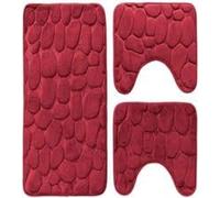 Corredocasa Set 3 Pezzi Tappeto Bagno Antiscivolo Scendidoccia Fantasia Cuori/Sassi Tessuto Assorbente Lavabile Disponibili Vari Colori (Bordeaux, Sassi)