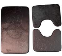 Corredocasa Set 3 Pezzi Tappeto Bagno Antiscivolo Scendidoccia Tappettino Bagno Super Assorbente Fantasia Cuori/Sassi Tessuto Lavabile Per il Bagno, La Doccia, Tappetino WC (Marrone, Fiori)