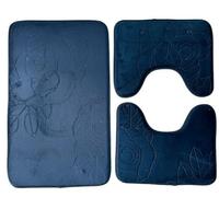 Corredocasa Set 3 Tappeti Bagno Antiscivolo Scendidoccia, Tappetino WC Fantasia Cuori Sassi Fiori Tessuto Assorbente Antiscivolo in Memory Foam Lavabile Disponibili Vari Colori (Blu Fiori)